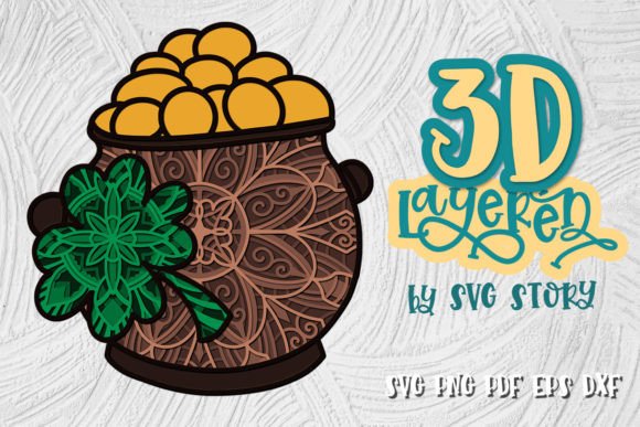 3D Layered Pot of Gold SVG for Shadow Boxes