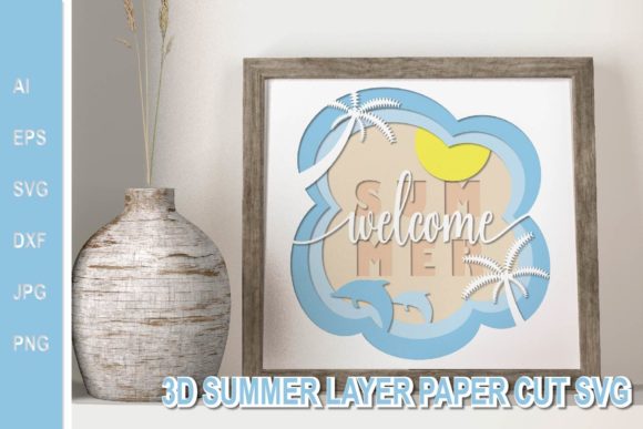 3D Summer Layer Paper Cut SVG for Shadow Boxes