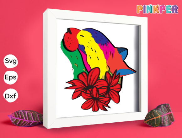 Flowers Cat Paper Cut Light Box: 3D SVG for Shadow Boxes