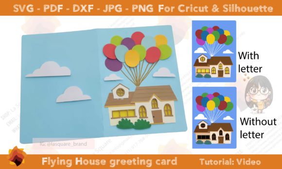 Flying House Balloon Greeting Card 3D SVG Shapes