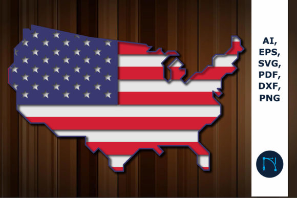 Layer American Flag in American Map 3D SVG Shapes