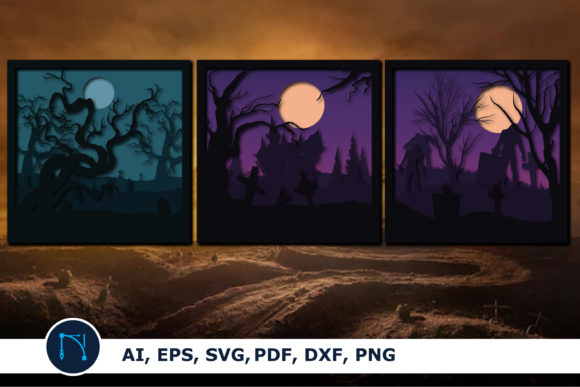 Layer Halloween Frame Wall 3D SVG for Shadow Boxes