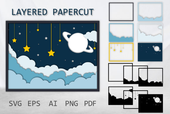 Layered Papercut Space Planet 3D SVG for Shadow Boxes